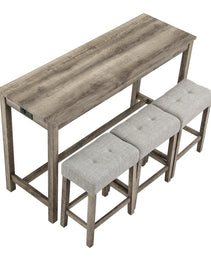Bar Table Set With Power Outlet, Bar Table And Chairs Set, 4 Piece Dining Table Set, Industrial Breakfast Table Set, For Living Room, Dining Room, Game Room,