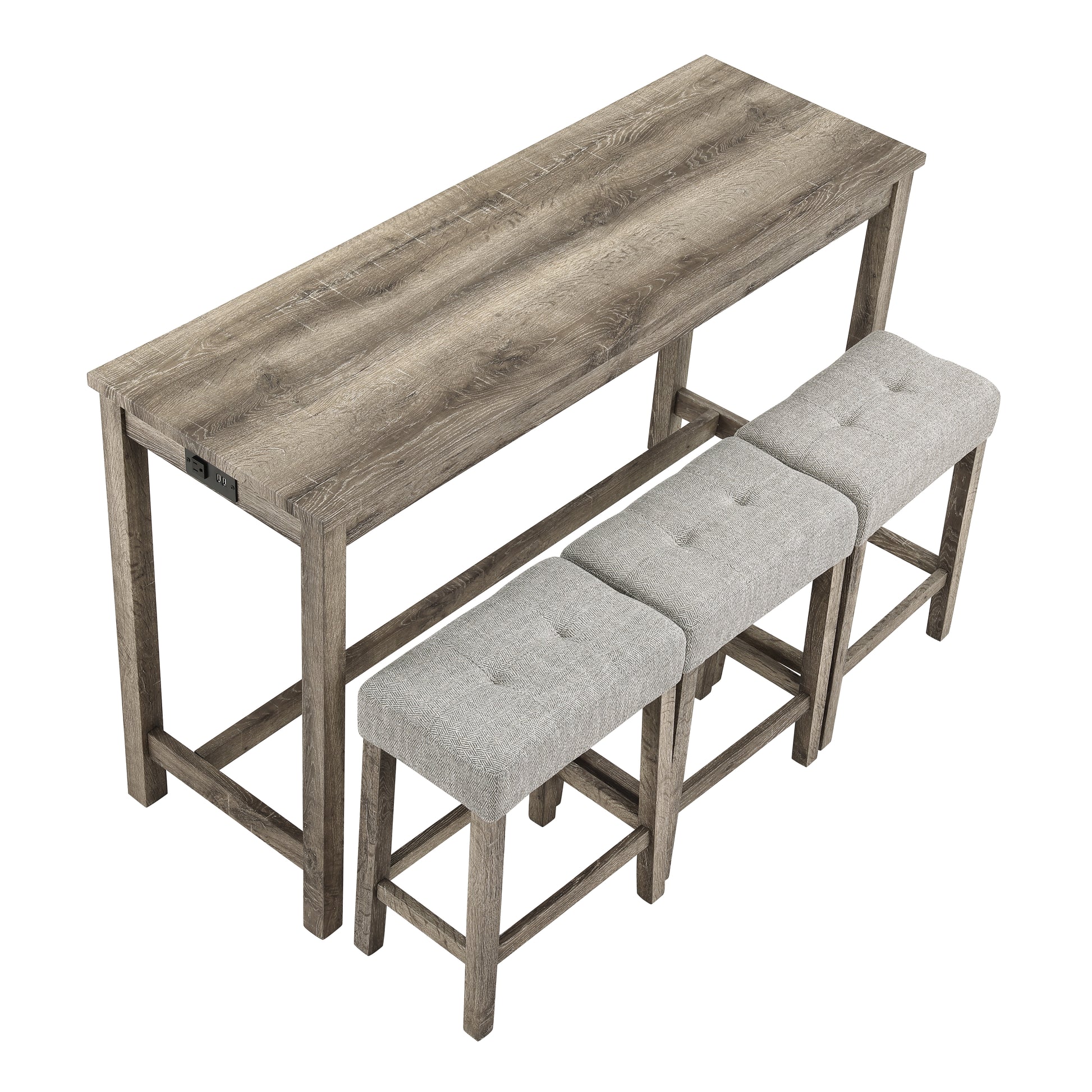 Bar Table Set With Power Outlet, Bar Table And Chairs Set, 4 Piece Dining Table Set, Industrial Breakfast Table Set, For Living Room, Dining Room, Game Room,