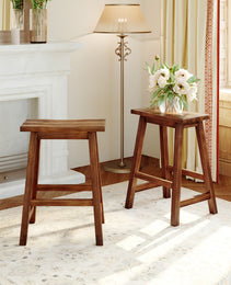 TOPMAx Farmhouse Rustic 2- Piece Counter Height Wood Kitchen Dining Stools For Small Places  Walnut