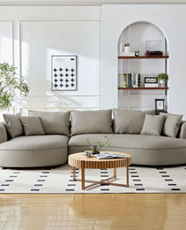 Modern Sectional Curved Sofa Couch For Living Room,Upholstered 5-Seat Sofa Couch Eco-leather Couch Set For Apartment Office,Light Grey