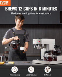 3-Station Commercial Coffee Brewer – 6-Minute Rapid Brew with 3 Warming Plates & 3 Carafes