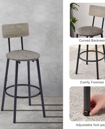 Bar Table Set With 2 Bar Stools PU Soft Seat With Backrest, Grey