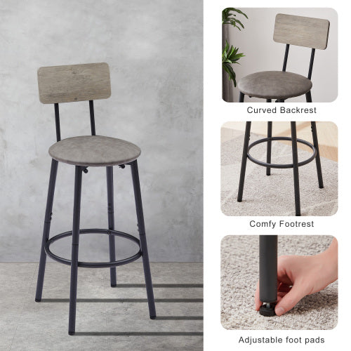Bar Table Set With 2 Bar Stools PU Soft Seat With Backrest, Grey