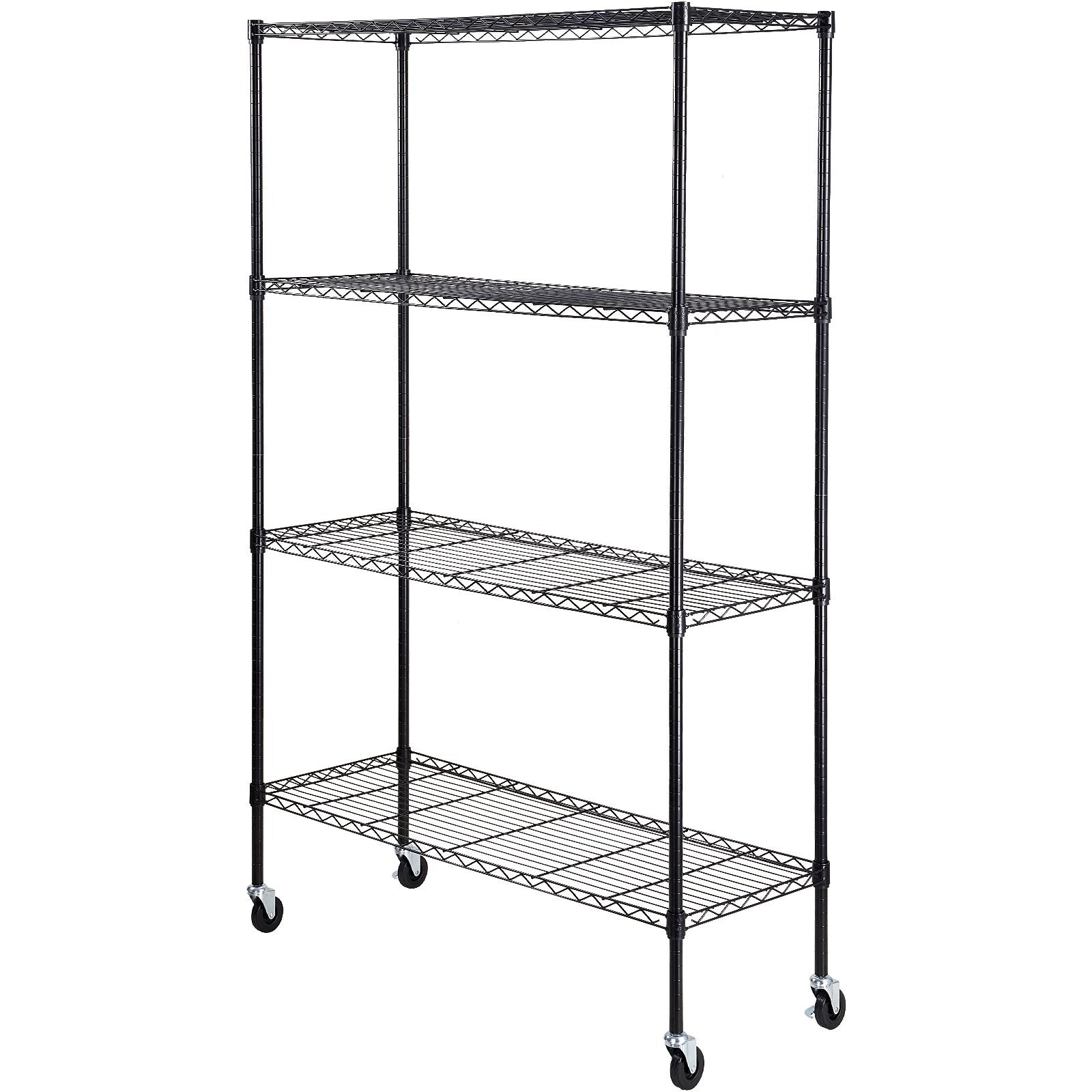 Storage Shelving Unit With Wheels, 4-Tier Adjustable, 700 Lbs Capacity, Heavy Duty Garage Shelves Metal Organizer Wire Rack, Black, 47.2" L X 17.7" W X 74" H For Kitchen Pantry Basement Bathroom