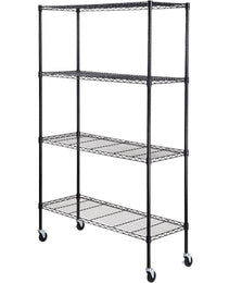 Storage Shelving Unit With Wheels, 4-Tier Adjustable, 700 Lbs Capacity, Heavy Duty Garage Shelves Metal Organizer Wire Rack, Black, 47.2" L X 17.7" W X 74" H For Kitchen Pantry Basement Bathroom