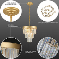 Gold Crystal Chandeliers for Dining Room，4-Lights D12 Inch