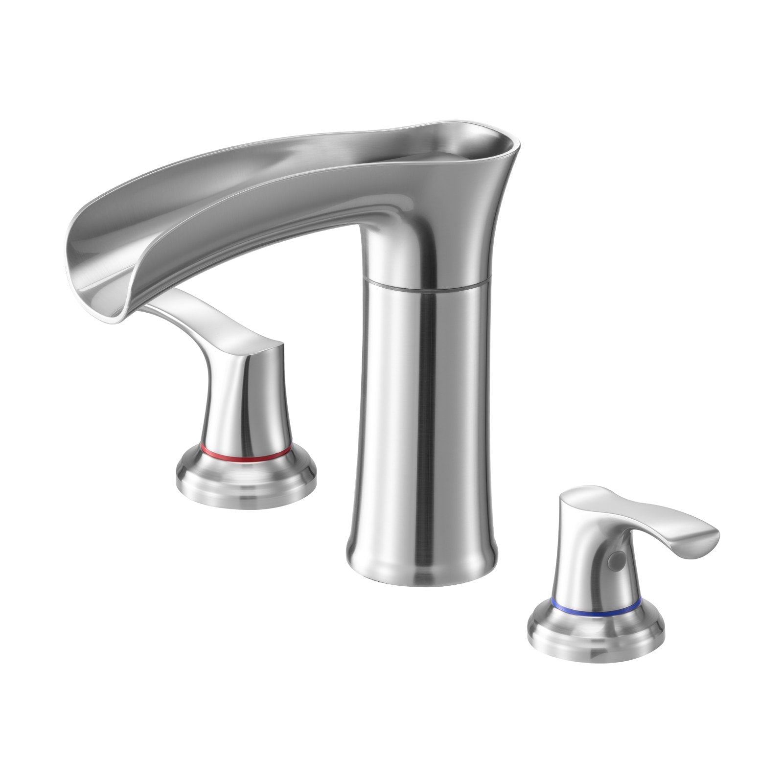 Roman Tub Faucet, 3 Hole Waterfall Bathtub Faucet, Zinc Alloy Bath Tubs Faucets Set With 2 Handles, Deck Mount Bath Tub Faucets Set For Pet Washing, Adult Bathing, Silver, Hot & Cold Control