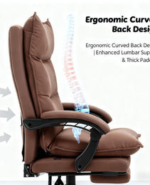Luxurious Brown Leather Office Recliner Chair With Footrest