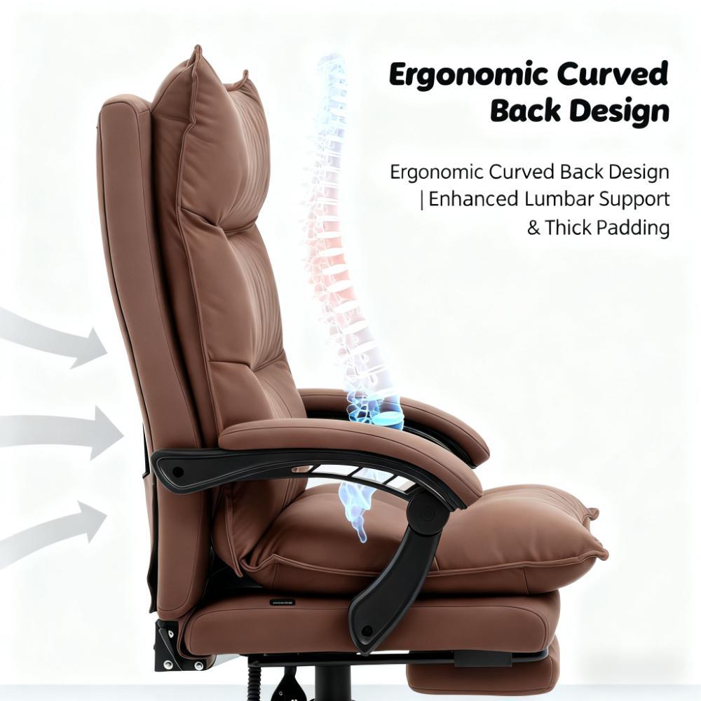 Luxurious Brown Leather Office Recliner Chair With Footrest