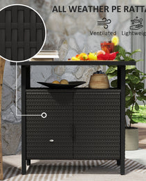 Outdoor Pool Towel Storage Cabinet Organizer, Outdoor Bar Table With Shelf And Cabinet, Pool Towel Holder Pool Valet With Weather-Resistant PE Rattan And Steel Frame, Espresso