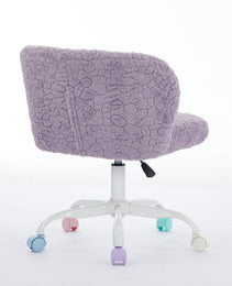 A&A Furniture Office Chair,Artificial Rabbit Hair Home Office Chair With Metal Base,Adjustable Desk Chair Swivel Office Chair,Vanity Chair Violet