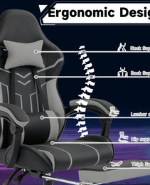 Gaming Chair, Computer Chair Ergonomic Chair With Footrest Office Chair Ergonomic Computer Chair With Lumbar Backrest Blackgray