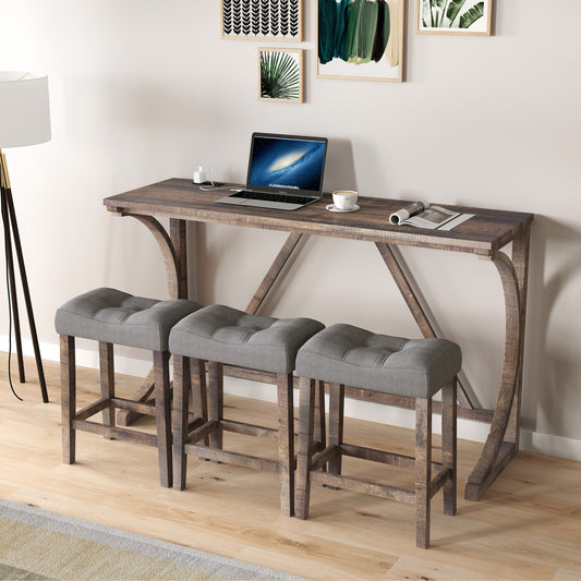 Bar Table Set With Power Outlet, Bar Table And Chairs Set, 4 Piece Dining Table Set, Industrial Breakfast Table Set, For Living Room, Dining Room, Game Room