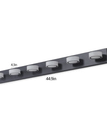 45in  Modern 6-Light LED Vanity Light, Sleek Black Bathroom Wall Light Fixture For Mirror, Shower, And Bathroom Decor