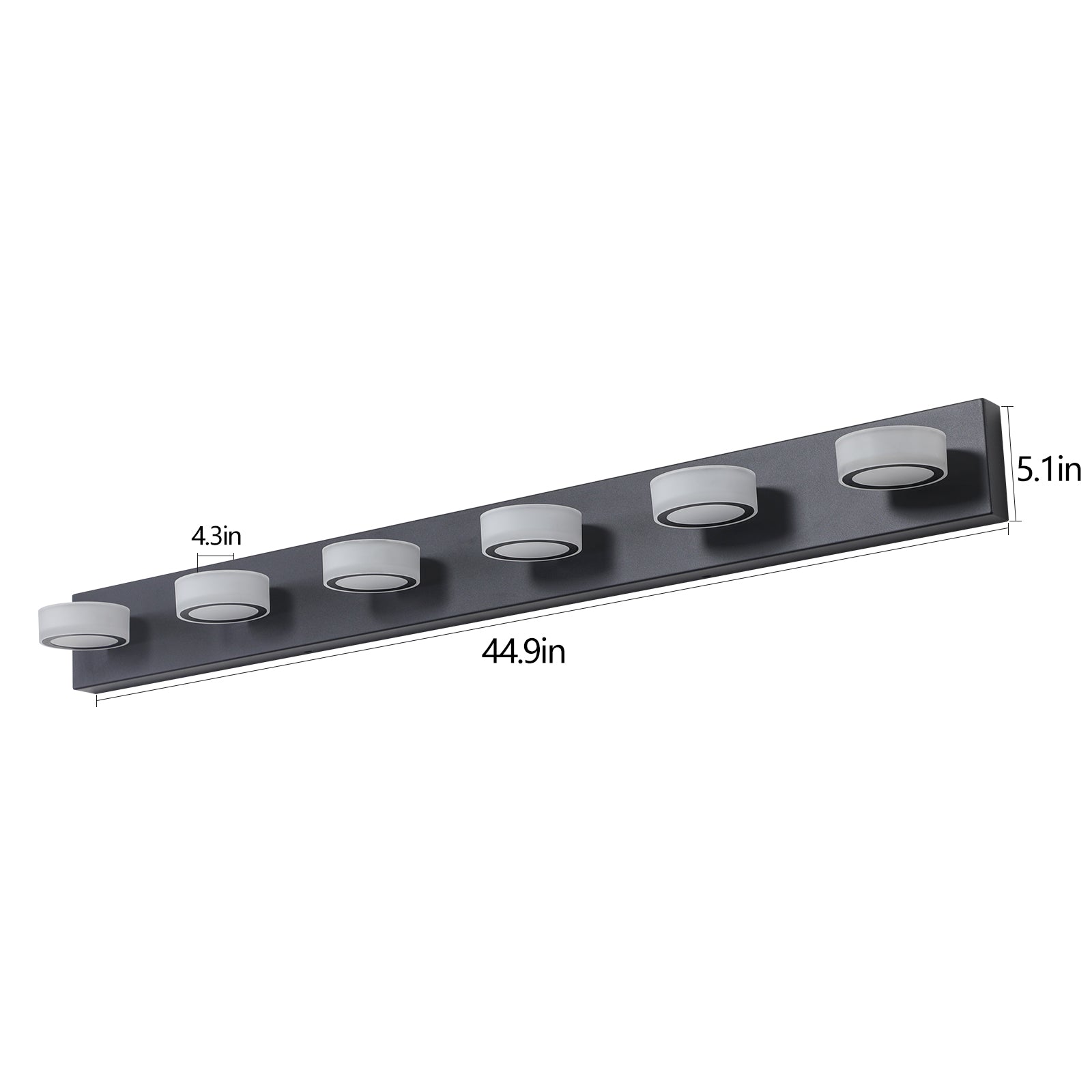 45in  Modern 6-Light LED Vanity Light, Sleek Black Bathroom Wall Light Fixture For Mirror, Shower, And Bathroom Decor