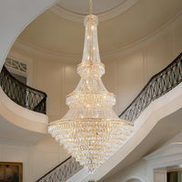Extra Large High Ceiling Chandelier, Gold Modern Crystal Chandeliers Luxury Foyer Entrance Chandeliers for Staircase Villa Lobby Living Room, K9 Crystal Raindrop Light Fixture H91” X W47”