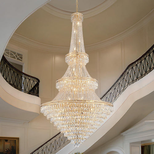 Extra Large High Ceiling Chandelier, Gold Modern Crystal Chandeliers Luxury Foyer Entrance Chandeliers for Staircase Villa Lobby Living Room, K9 Crystal Raindrop Light Fixture H91” X W47”