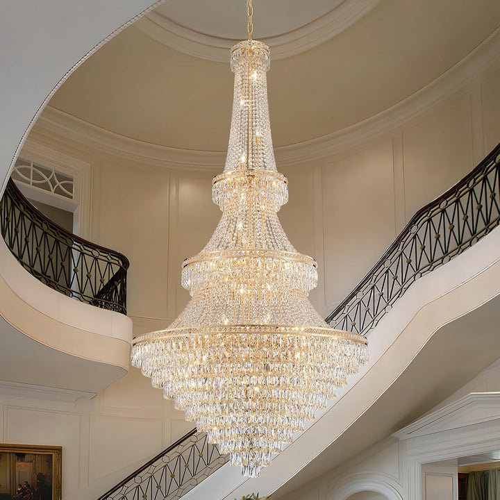 Extra Large High Ceiling Chandelier, Gold Modern Crystal Chandeliers Luxury Foyer Entrance Chandeliers for Staircase Villa Lobby Living Room, K9 Crystal Raindrop Light Fixture H91” X W47”