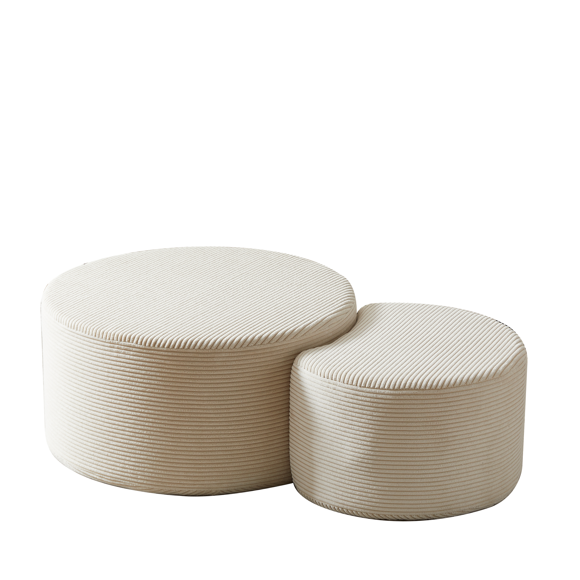 Nesting Coffee Table Set Of 2,Upholstered Round Coffee Tables Set Of 2 For Living Room, Modern Foam Round Coffee Table Side Table End Table Ottoman, No Assembly