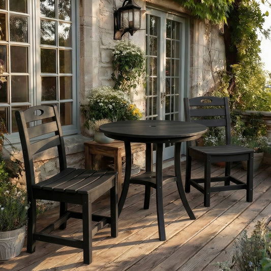 Black 3-Piece HDPE Outdoor Patio Bistro Set With Round Table And 2 Chairs