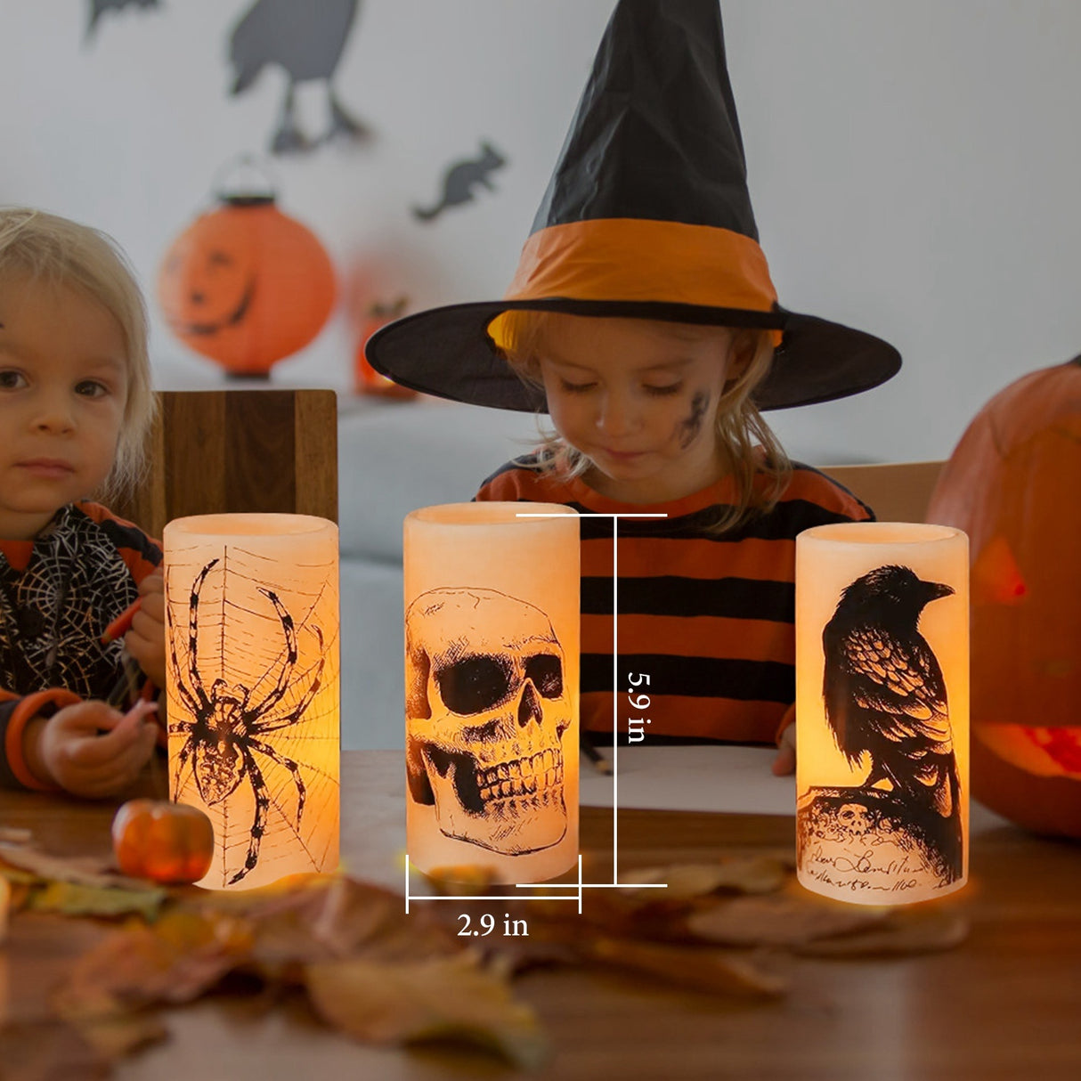 3 Pack Halloween Flameless Candle Lamp With Timer Setting Battery Operated Warm Orange Light Candles For Halloween Party Decoration - CJDS - FC