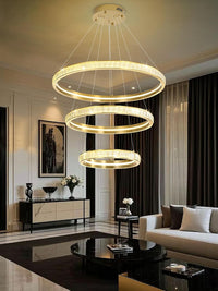 Modern Chandelier Black 3 Ring Chandelier for Living Room High Ceiling Chandelier Light Fixture with Remote Control LED Lights Dimmable 2700-6000K Foyer Light