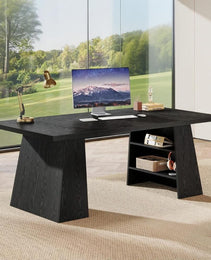 63-Inch Executive Desk, Modern Large Office Computer Desk With Double Pedestal And Storage Shelves, Simple Writing Conference Table