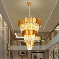 Modern Gold 5-Tier Chandelier Lighting Luxury Long Staircase K9 Crystal Chandeliers Large Foyer Villa Entrance Chandeliers for High Ceiling