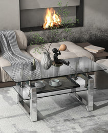 W 39.4X D 19.7  X H 17.7 Transparent Tempered Glass Coffee Table, Coffee Table