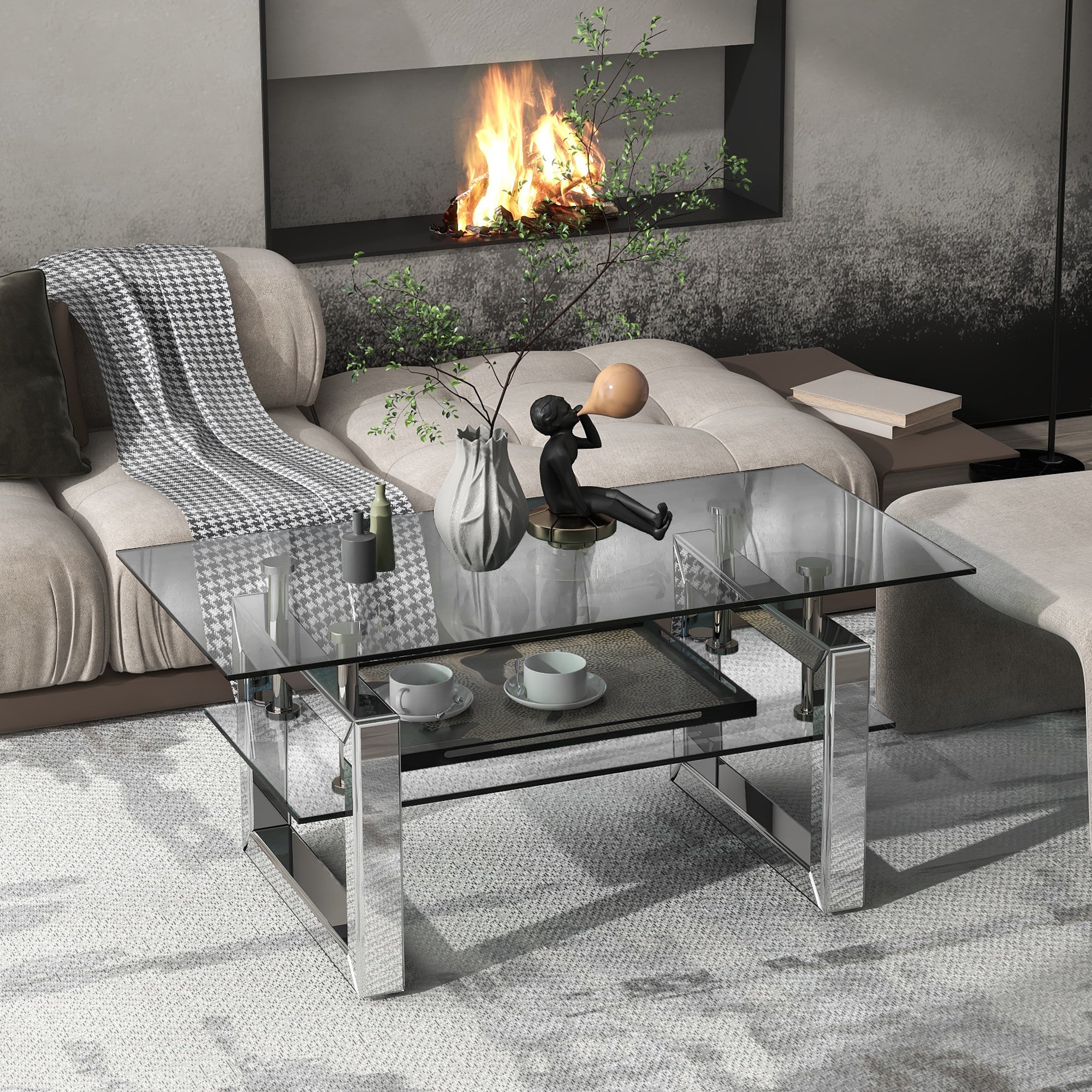W 39.4X D 19.7  X H 17.7 Transparent Tempered Glass Coffee Table, Coffee Table