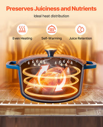 Enameled Cast Iron Dutch Oven Heavy-Duty Cookware With Lid Handles 6 Qt Blue