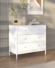 White 4-Drawer Kids Dresser, Wooden Storage Cabinet For Toddler Bedroom, Nursery, Closet, Baby Nightstand Organizer For Living Room Or Apartment, 35.4  Wide