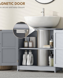 Farmhouse Pedestal Sink Storage Cabinet, Bathroom Sink Cabinet with 2 Barn Doors and Adjustable Shelf, Dark Gray