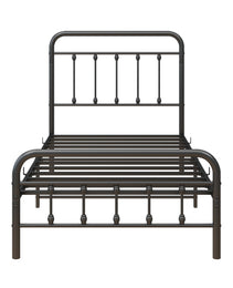 Metal Platform Bed Frame, Victorian Style HeadboardFootboard  Under Bed Storage  No Box Spring Needed Twin Size Black