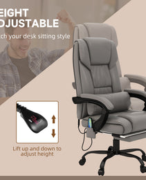 Massage Office Chair With 6 Vibrating Points, High Back Reclining Office Chair With Footrest And Remote, Gray