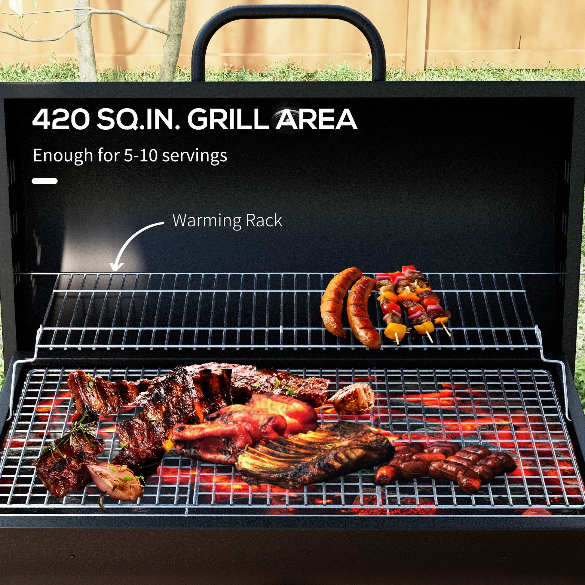 Barrel Charcoal BBQ Grill, Barbecue with 420 sq.in. Cooking Area, Wheels, Ash Catcher, Black