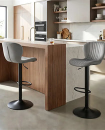 2-Pack Adjustable Height Bar Stools With 360° Swivel, Dutch Velvet Upholstered Bar Chai - Gray