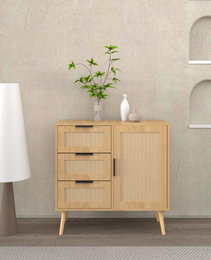 Modern  Rattan Wood  Dresser Wood Storage Cabinet Sideboard For Bedroom, Living Room, Entryway, Hallway
