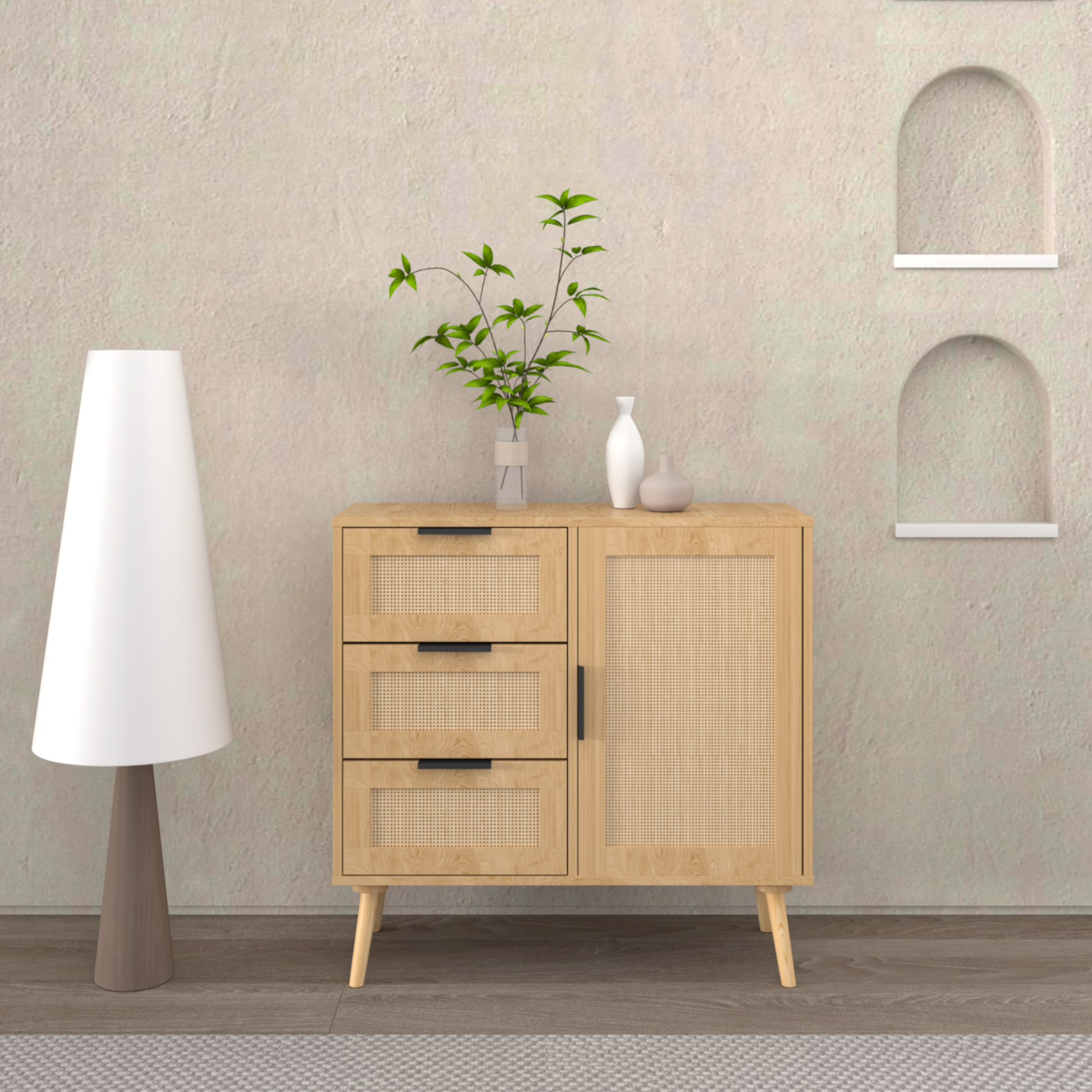 Modern  Rattan Wood  Dresser Wood Storage Cabinet Sideboard For Bedroom, Living Room, Entryway, Hallway