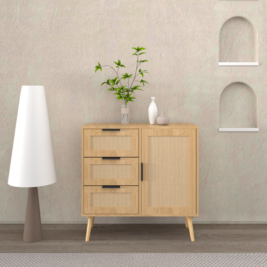 Modern  Rattan Wood  Dresser Wood Storage Cabinet Sideboard For Bedroom, Living Room, Entryway, Hallway