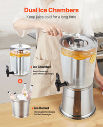 Drink Dispenser 2.1 Gal Beverage Dispenser For Parties With Spigot Ice Chamber