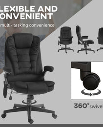 6 Point Executive Office Chair with Heat, Velvet High Back Vibrating Massage Office Chair, Black