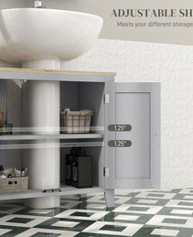 Bathroom Vanities, Pedestal Sink Cabinet with U-Shaped Cut-out and Adjustable Shelf, Gray