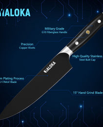 8 Inch Chef Knife Japanese Chef's Knife 7Cr17MoV High Carbon Steel Japanese Knife Full Tang G10 Handle Black Titanium Coated Blade Professional Cooking Knife Kitchen Knife