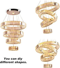 4 Ring Modern Long Crystal Pendant Chandelier for High Ceilings Warm White