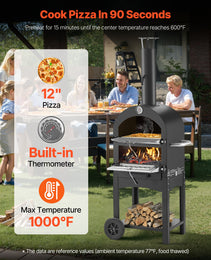 Mobile Wood-Fired Outdoor Pizza Oven – 1000°F Dual-Tier Baker with All-Terrain Wheels & Ash Drawer