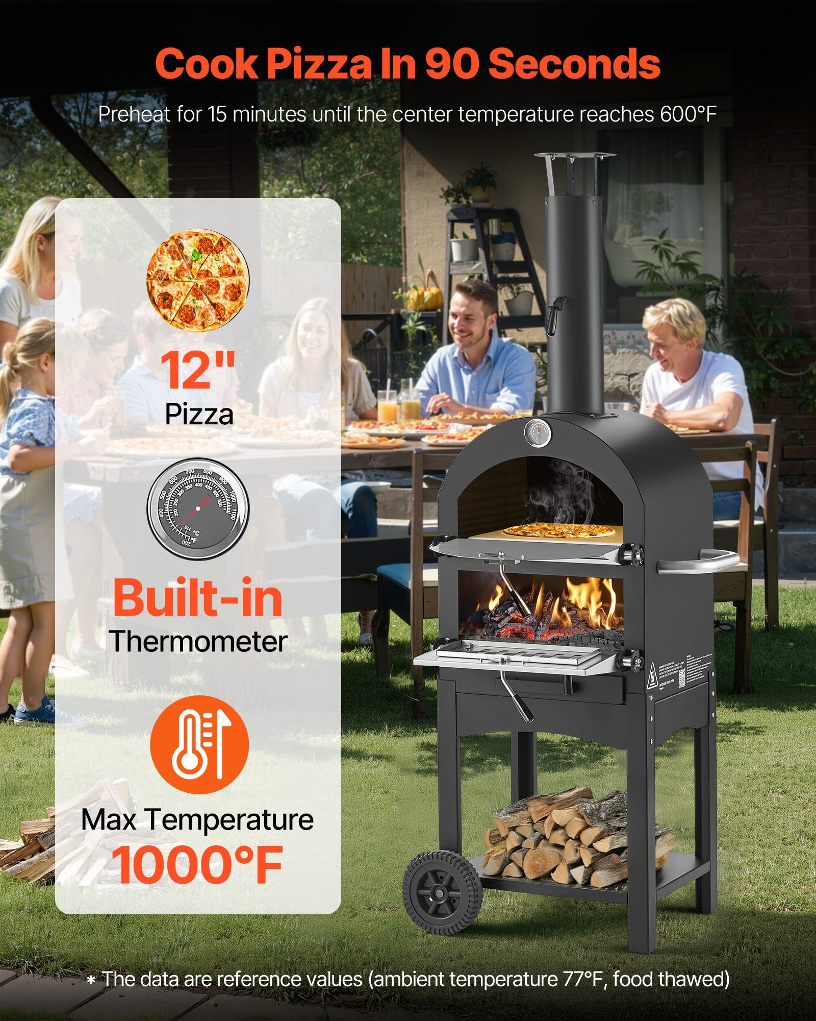 Mobile Wood-Fired Outdoor Pizza Oven – 1000°F Dual-Tier Baker with All-Terrain Wheels & Ash Drawer