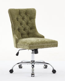 A&A Furniture Office Chair,Modern Chenille Upholstered Tufted Button Home Office Chair With Chrome Metal Base,Adjustable Desk Chair Swivel Office Chair Gree