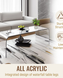 Coffee Table, 39inch Acrylic Long Rectangle Tea Table , Clear