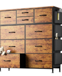 10-Drawer Dresser With Side Pocket & Hooks, Storage Cabinet With Wood Top For Bedroom Closet Organization